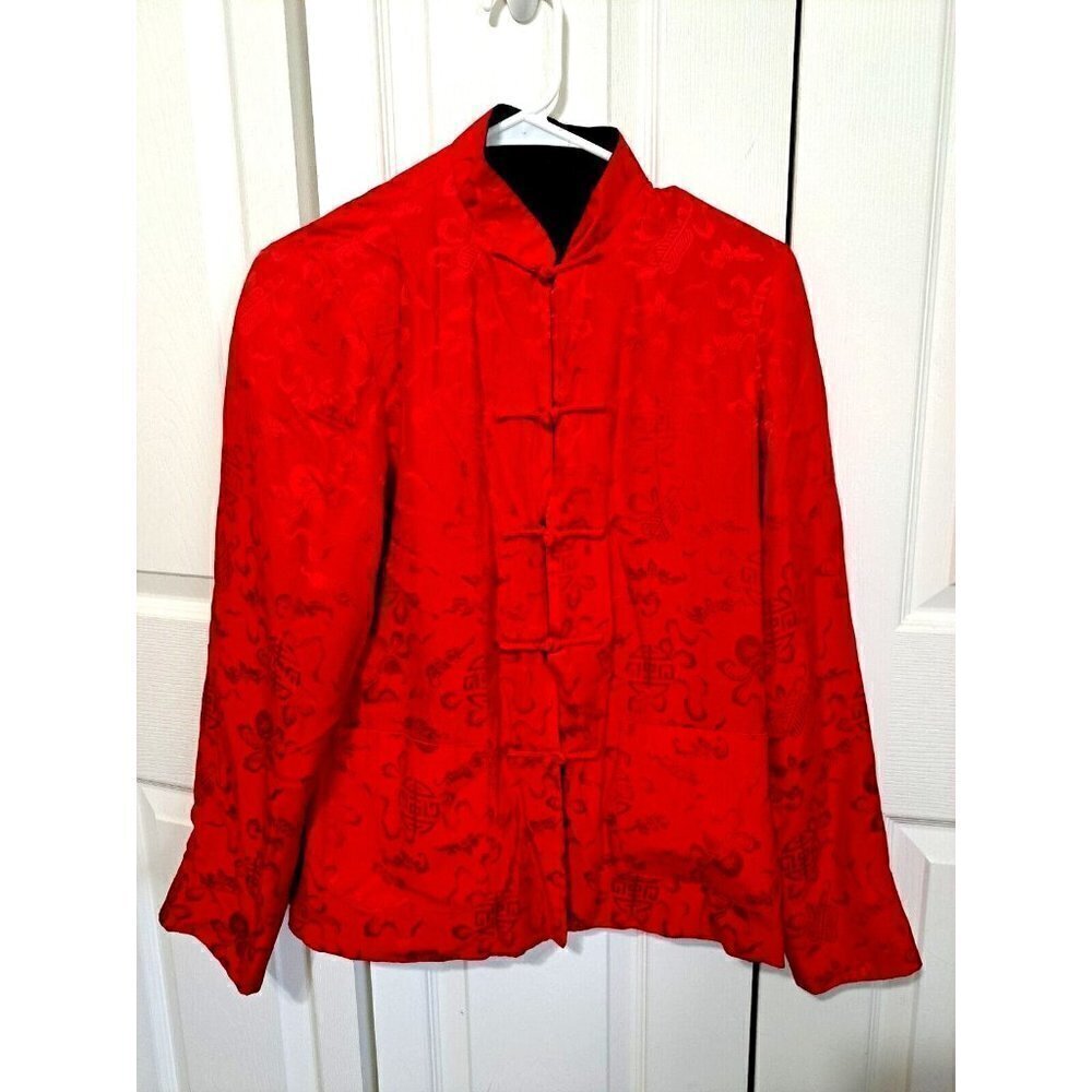 Dragon Silk  L Reversible Black/Red Silk Blazer See Measurements - Runs Small